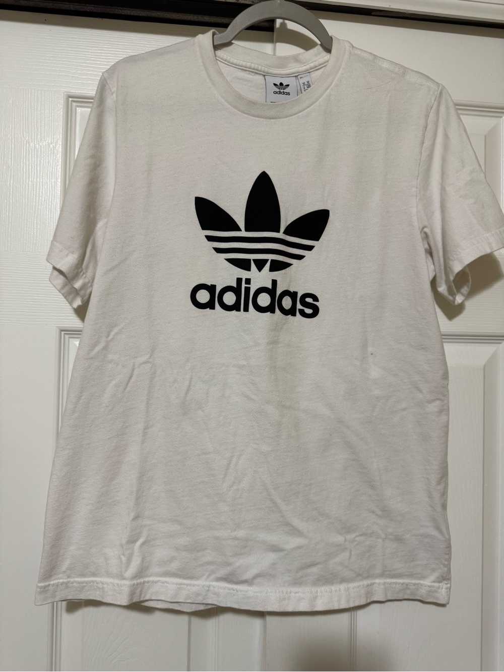 adidas White Tee with Black Trefoil Logo